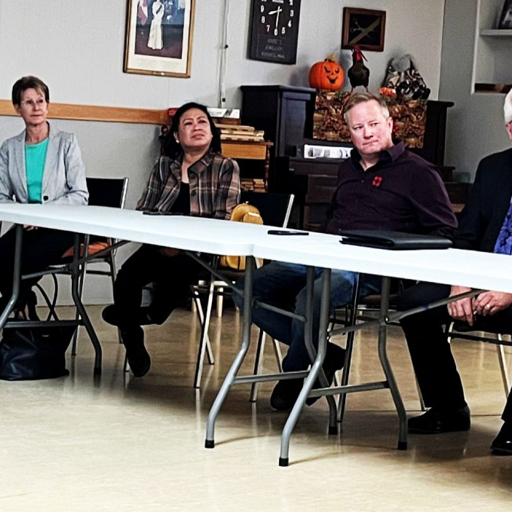 (L-R) Len Derkach, Estha Baseley, Judy Snitynsky, Maria Christine “Teena” Diores, Joel Boucher, Chris Radford, Bob Haliuk and Leanne Bily. Incumbents and new people running for seats at the council table - and mayoral chair.