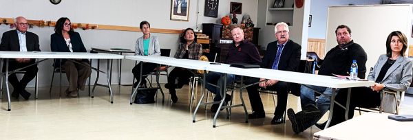 (L-R) Len Derkach, Estha Baseley, Judy Snitynsky, Maria Christine “Teena” Diores, Joel Boucher, Chris Radford, Bob Haliuk and Leanne Bily. Incumbents and new people running for seats at the council table - and mayoral chair.